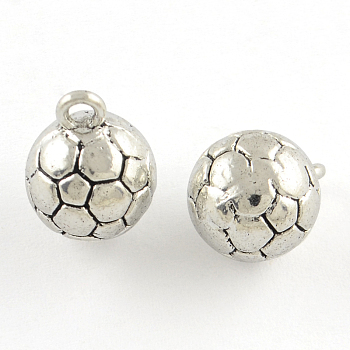 Sports Theme Tibetan Style FootBall/Soccer Ball Alloy Charms, Cadmium Free & Lead Free, Antique Silver, 11x14mm, Hole: 2mm