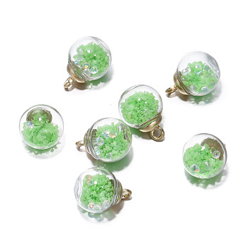 Luminous Glow in the Dark Glass Ball Pendant, Wish Bottle Charms, Medium Spring Green, 21.5x16mm, 5Pcs/bag