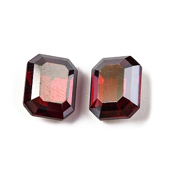 Glass Rhinestone Cabochons, Flat Back & Back Plated, Faceted, Rectangle, Siam, 10x8x4.5mm