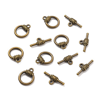Tibetan Style Alloy Toggle Clasps, Ring & Bar, Antique Bronze, O Ring: 18x14.5x4mm, Hole: 1.8mm, T Bar: 9x22x3.5mm, Hole: 1.6mm