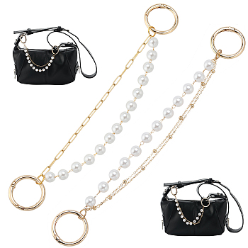2Pcs 2 Style Imitation Pearl & Alloy Shoe Chains, with Spring Gate Ring, Golden, 24~24.5cm, 1pc/style