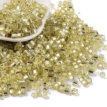 Glass Seed Beads, Silver Lined, Square, Pale Goldenrod, 3~4x3x3mm, Hole: 1.2mm, about 6300pcs/pound