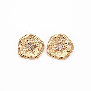 Brass Micro Pave Clear Cubic Zirconia Charms, Nickel Free, Star, Real 18K Gold Plated, 12x11x1.5mm, Hole: 1.2mm