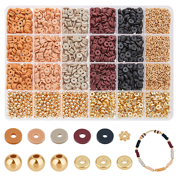 Polymer Clay Disc & CCB Plastic Beads DIY Jewelry Making Finding Kit, Camel, 4~6x1~4mm, Hole: 1.3~2mm