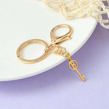 304 Stainless Steel Initial Letter Key Charm Keychains, with Alloy Clasp, Golden, Letter B, 8.8cm