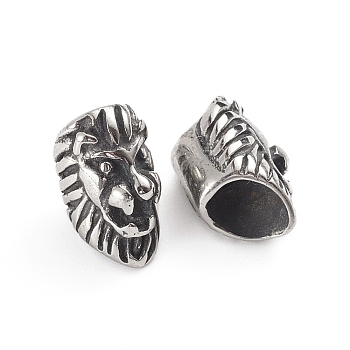 304 Stainless Steel European Beads, Large Hole Beads, Lion, Antique Silver, 14x7.8x9.8mm, Hole: 5mm
