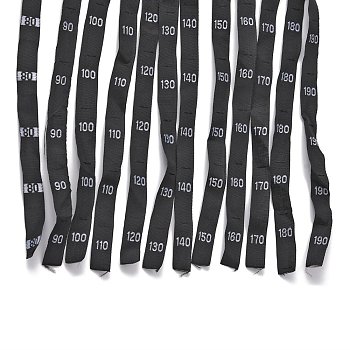 Nbeads 1200Pcs 12 Style Polyester Size Label(80/90/100/110/120/130/140/150/160/170/180/190), for Children Garment Accessories, Black, 11x0.4mm, 100pcs/style