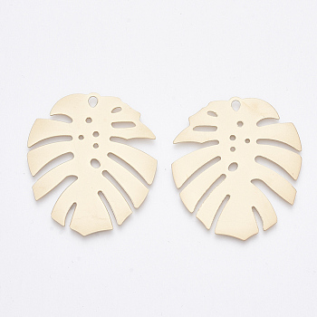 Smooth Surface Iron Pendants, Tropical Leaf Charms, Cadmium Free & Lead Free, Monstera Leaf, Matte Gold Color, 45.5x39.5x1mm, Hole: 3x2mm