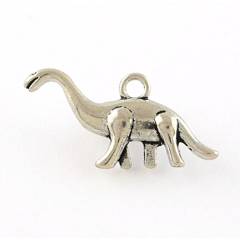 Tibetan Style Alloy Pendants, Dinosaur, Cadmium Free & Lead Free, Antique Silver, 13x27x4mm, Hole: 2mm