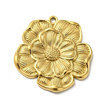 Ion Plating(IP) 304 Stainless Steel Pendants, Real 18K Gold Plated, Flower, 27x25x2mm, Hole: 1.6mm
