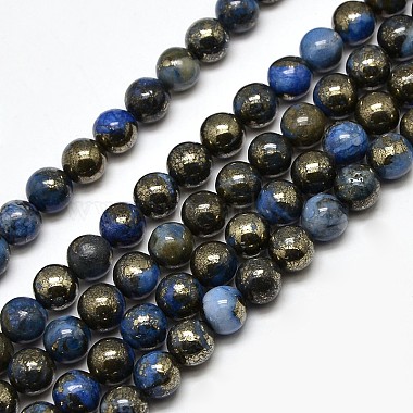 8mm Blue Round Pyrite Beads