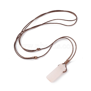 Natural Rose Quartz Nugget Pendant Necklace with Waxed Cord for Women(NJEW-F306-01G)-2
