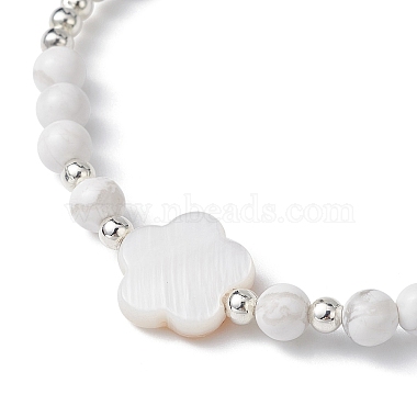 bracelet de perles tressées en coquillage naturel et howlite(BJEW-JB09779)-4