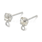 Brass Stud Earring Findings, with Rhinestone and 925 Sterling Silver Pin, with Horizontal Loops, Platinum, 6.5x4mm, Hole: 1mm, Pin: 9x0.8mm(KK-C039-01P)
