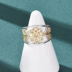 304 Stainless Steel Cuff Open Rings, Golden & Stainless Steel Color, Ion Plating(IP), Flower, 14mm, US Size 8 1/4(18.3mm)(RJEW-P181-02E-A)