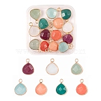 14Pcs 7 Style Natural White Jade Pendants, with Nickel Free Golden Brass Findings, Faceted, Dyed, Teardrop, Mixed Color, 17.5x13.5x6.5mm, Hole: 2mm, 2pcs/color(G-LS0002-06)