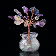 Natural Fluorite Chips Tree Decorations, Glass Vase Base Copper Wire Feng Shui Energy Stone Gift for Home Desktop Decoration, 55mm(PW-WG17210-06)