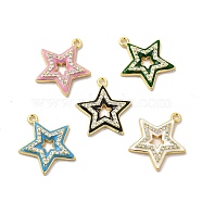Brass Micro Pave Cubic Zirconia Charms, Enamel Style, Cadmium Free & Lead Free, Star Charm, Golden, Mixed Color, 17x15.5x2.5mm, Hole: 1.2mm(KK-P230-08G)