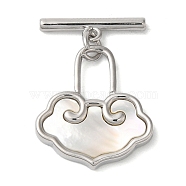 Brass Toggle Clasps, with Shell, Cloud, Platinum, Bar: 4.5x17x2mm, Hole: 1.4mm; Lock: 20x18x2.5mm, Hole: 8x4.5mm(KK-N254-84P)