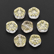 Transparent Glass Beads, with Glitter Powder, Plum Blossom Flower, Clear, 10x10.5x4mm, Hole: 1.2mm(GLAA-T022-23-E01)