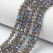 Electroplate Glass Beads Strands, Half Plated, Blue Plated, Faceted, Rondelle, Coffee, 3x2mm, Hole: 0.8mm, about 150~155pcs/strand, 15~16 inch(38~40cm)(EGLA-A034-T2mm-I10)