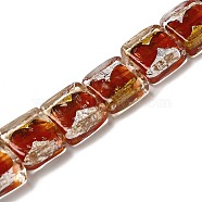 Handmade Gold Sand and Silver Sand Lampwork Beads, Square, Red, 14~14.5x14x6~6.5mm, Hole: 1.6~1.8mm(FOIL-C001-01B-02)