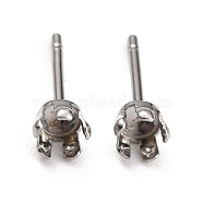 Non-Tarnish 304 Stainless Steel Stud Earring Settings, Prong Earring Settings, Flat Round, Stainless Steel Color, Fit for 4mm Rhinestone, 4mm, Pin: 0.8mm(STAS-B004-06P)