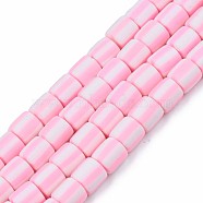 Handmade Polymer Clay Bead Strands, Column, Pink, 6x6mm, Hole: 1.5mm, about 63pcs/strand, 15.55 inch~15.94 inch(39.5~40.5cm)(CLAY-T020-12H)