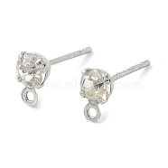 Brass Stud Earring Findings, with Rhinestone and 925 Sterling Silver Pin, with Horizontal Loops, Platinum, 6.5x4mm, Hole: 1mm, Pin: 9x0.8mm(KK-C039-01P)
