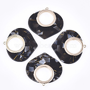 Cellulose Acetate(Resin) Pendants, with Alloy Findings, teardrop, Light Gold, Black, 45.5x47.5x4mm, Hole: 1.8mm(KY-T006-01A)