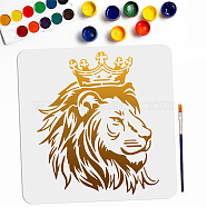 US 1Pc PET Hollow Out Drawing Painting Stencils, with 1Pc Art Paint Brushes, for DIY Scrapbook, Photo Album, Lion, 300x300mm(DIY-MA0003-45B)