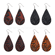 4 Pairs 4 Colors PU Leather Dangle Earrings with Steel Iron Pins, Teardrop, Mixed Color, 79x32mm, 1 pair/color(EJEW-FI0003-09)