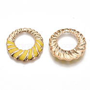 Eco-Friendly Iron Enamel Pendants, Cadmium Free & Lead Free, Ring/Circle, Light Gold, Gold, 28x3mm, Hole: 1.4mm(IFIN-S705-005H)