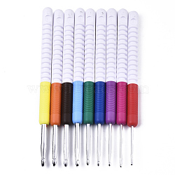 Aluminum Diverse Size Crochet Hooks Set, with ABS Plastic Handle, for Braiding Crochet Sewing Tools, Platinum, Mixed Color, 155~159x10mm, Pin: 2mm/2.5mm/3mm/3.5mm/4mm/4.5mm/5mm/5.5mm/6mm; 9pcs/set(TOOL-S015-008)