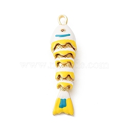 Brass Micro Pave Orange Cubic Zirconia Pendants, with Enamel, Fish Charms, Cadmium Free & Lead Free, Rack Plating, Long-Lasting Plated, Real 18K Gold Plated, White, 46x11x7mm, Hole: 4x2.5mm(CU-CBA03AF-15G-01)