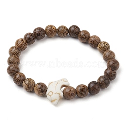 Synthetic Turquoise Dolphin Beads with Natural Wenge Wood Beaded Stretch Bracelets, 1/4 inch(0.8cm), Inner Diameter: 2-3/8 inch(6cm)(BJEW-JB10213-03)