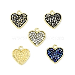 Rhinestone Pendants, with Light Gold Plated Brass Findings, Heart, Cadmium Free & Lead Free, Mixed Color, 17x16x3mm, Hole: 2mm(KK-C246-03LG)
