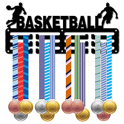 Sports Theme Iron Medal Hanger Holder Display Wall Rack, with Screws, Basketball Pattern, 130x290mm(ODIS-WH0055-010)