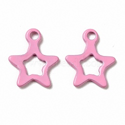 Spray Painted 201 Stainless Steel Charms, Star Charms, Pink, 10.5x9x1mm, Hole: 1.2mm(STAS-G304-29B)