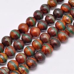 Tibetan Style Striped Pattern dZi Beads Strands, Natural & Dyed Agate Beads, Round, 8mm, Hole: 1mm, about 48pcs/strand, 16 inch(G-P229-A-07-8mm)
