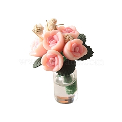 Miniature Rose Potted Plant Flower Arrangement, 1/12 Scale Model, Cement Production Dollhouse Accessories, Misty Rose, 39x26mm(PW-WG52079-04)