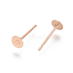 304 Stainless Steel Stud Earring Findings, Flat Pad Earring Post, Rose Gold, 12x4mm, Pin: 0.7mm(STAS-E484-67F-RG)