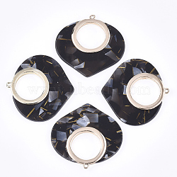 Cellulose Acetate(Resin) Pendants, with Alloy Findings, teardrop, Light Gold, Black, 45.5x47.5x4mm, Hole: 1.8mm(KY-T006-01A)