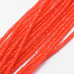 Opaque Glass Beads Strands, Faceted, Rondelle, Orange Red, 2.3~2.7x1.5mm, Hole: 0.5mm, about 150~155pcs/strand, 32~33cm(EGLA-J144-NB03)