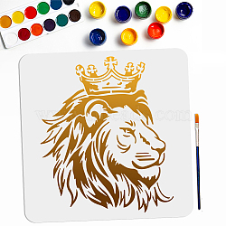 US 1Pc PET Hollow Out Drawing Painting Stencils, with 1Pc Art Paint Brushes, for DIY Scrapbook, Photo Album, Lion, 300x300mm(DIY-MA0003-45B)