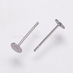 Tarnish Resistant 304 Stainless Steel Stud Earring Settings, Flat Pad Earring Post, Flat Round, Stainless Steel Color, Tray: 4mm, 12x4mm, Pin: 0.7mm(STAS-K146-009-4mm)