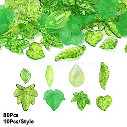 80pcs 8 Styles Transparent Acrylic Pendants, Lime Green, 16~29.5x15.5~24x3~6mm, Hole: 1~2mm, 10pcs/style(OACR-YW0001-88)