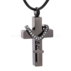 Stainless Steel Cremation Box Pet Memorial Pendant Round Snake Chain Necklaces, Crystal Rhinestone Cross Urn Ashes Pendants Necklaces for Women Men, Gunmetal, 8.27~19.69 inch(21~50cm)(PW-WG48985-04)