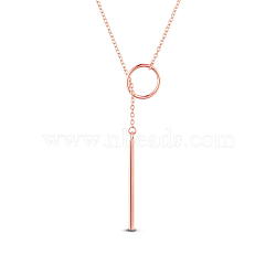 SHEGRACE 925 Sterling Silver Lariat Necklace, with Ring and Bar Pendant, Rose Gold, 39.37 inch (100cm)(JN645C)