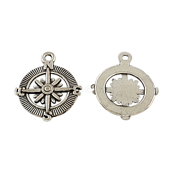 Tibetan Style Zinc Alloy Pendants, Lead Free & Cadmium Free, Compass, Antique Silver, 29.5x25x2.5mm, Hole: 2.5mm, about 400pcs/1000g(TIBEP-R334-318AS-RS)